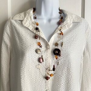 Chico's multi-layer gemstone beaded wire necklace,  gold tone, multicolor Beads